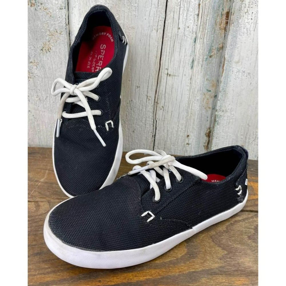 Sperry Kids Sneaker Top Sider Bodie Shoe Black/White Lace Up Comfy Boys Size 1